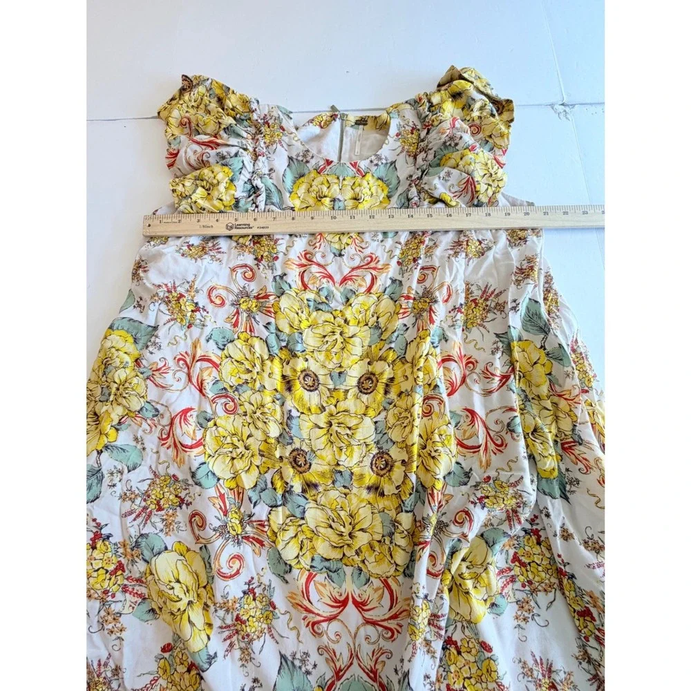 Free People Yellow Floral Ruffle Flutter Sleeve Mini Dress Small